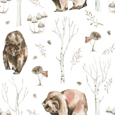 Kumaş, suluboya orman hayvanları, dikişsiz dijital kağıt, şirin hayvanlar çocuk dekorasyonu, tekstil, ambalaj kağıdı için desenleri tekrarlıyor.