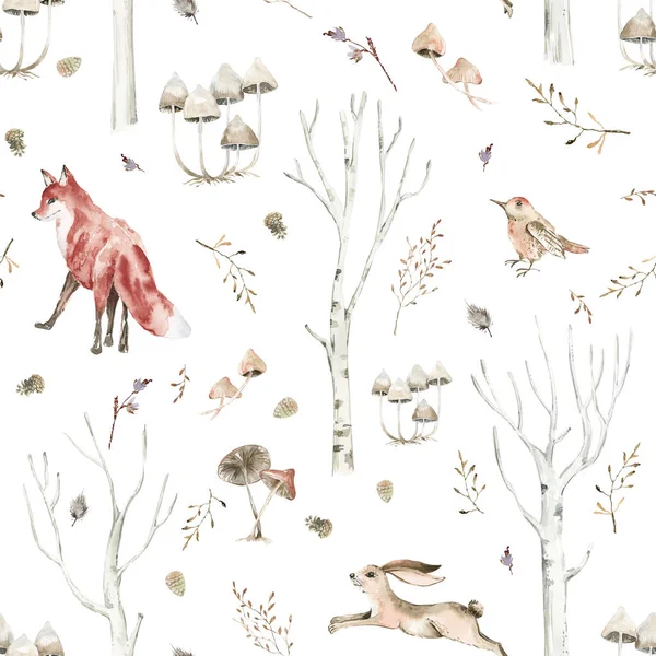 Woodland seamless pattern for fabric, Watercolor forest animals seamless digital paper, Cute animals repeat pattern for nursery decor, textile, wrapping paper