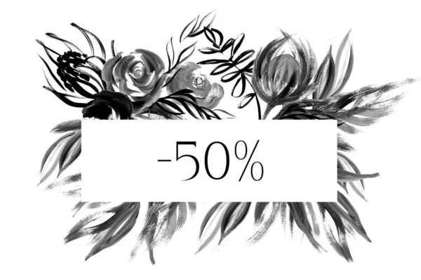Чорна Квіткова Рама Сучасні Абстрактні Квіти Продаж Мітки Чорна Ятниця — стокове фото