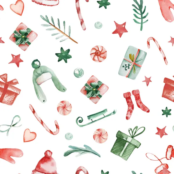 Aquarell Niedliches Weihnachtsmuster Für Stoff Mein Erstes Weihnachtsdekor Muster Grüne — Stockfoto