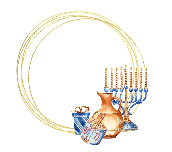 Fiesta Judía Hanukkah Diseño Banner Con Menorah Dreidel Panadería Tradicional —  Fotos de Stock