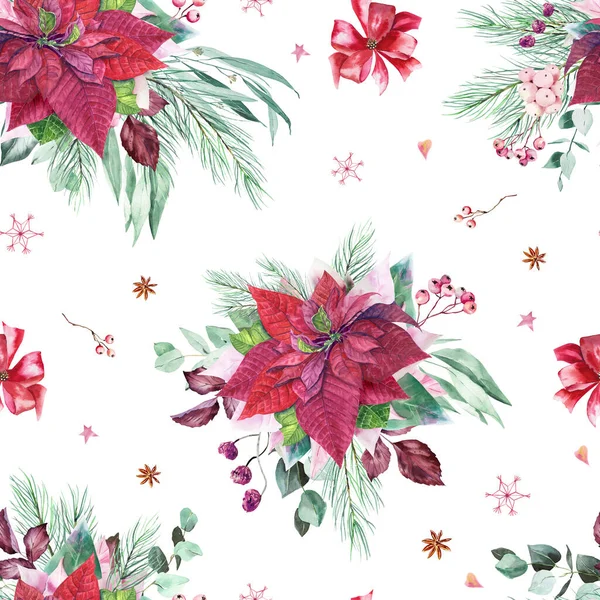 ファブリック レッドポインセチアの花のデジタル紙のための冬のランタンパターン クリスマスの花包装紙 家の装飾 繊維のための繰り返しの背景 ロイヤリティフリーのストック画像