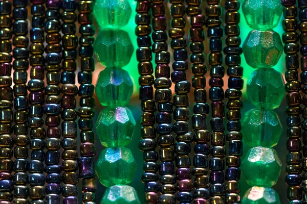 Green Tiny Colored Beads Line Frame — Zdjęcie stockowe