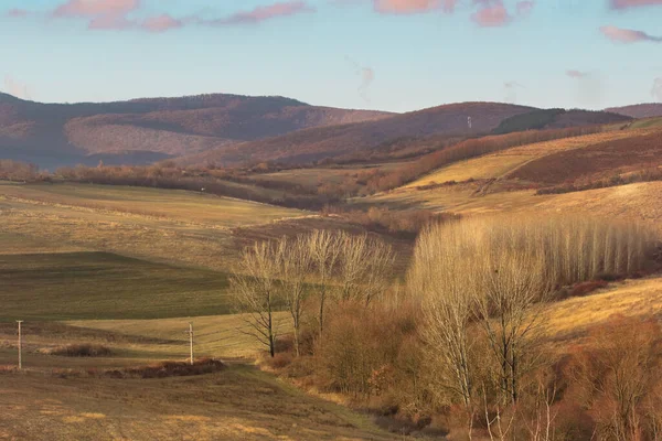 Autumn Winter Rural Landscape Mountains Sunset — Foto Stock