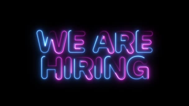 We are hiring job opportunity glowing neon lights message. 3D Rendering — Stock Video