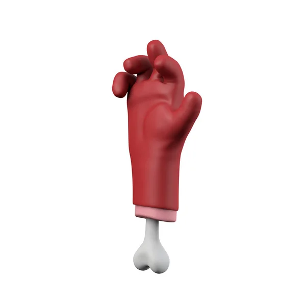 Γελοιογραφία κόκκινο διάβολο Απόκριες κόβεται το χέρι με το κόκκαλο. 3D απόδοση — Φωτογραφία Αρχείου
