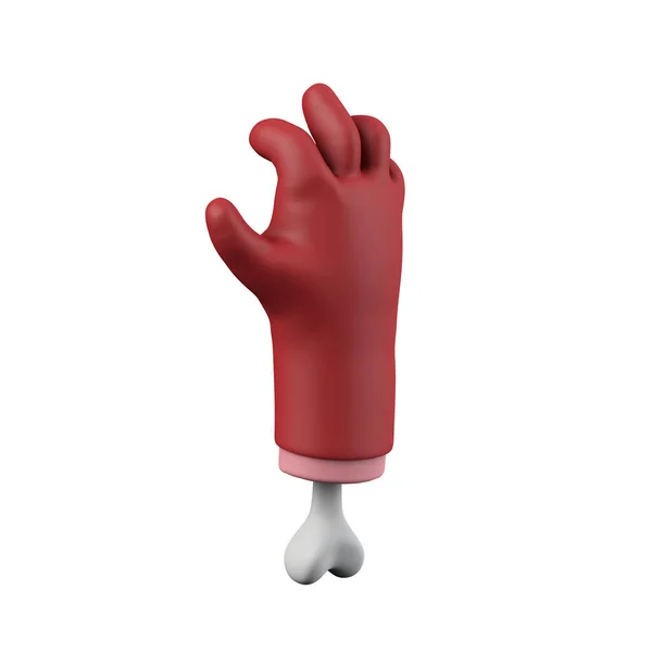 Γελοιογραφία κόκκινο διάβολο Απόκριες κόβεται το χέρι με το κόκκαλο. 3D απόδοση — Φωτογραφία Αρχείου