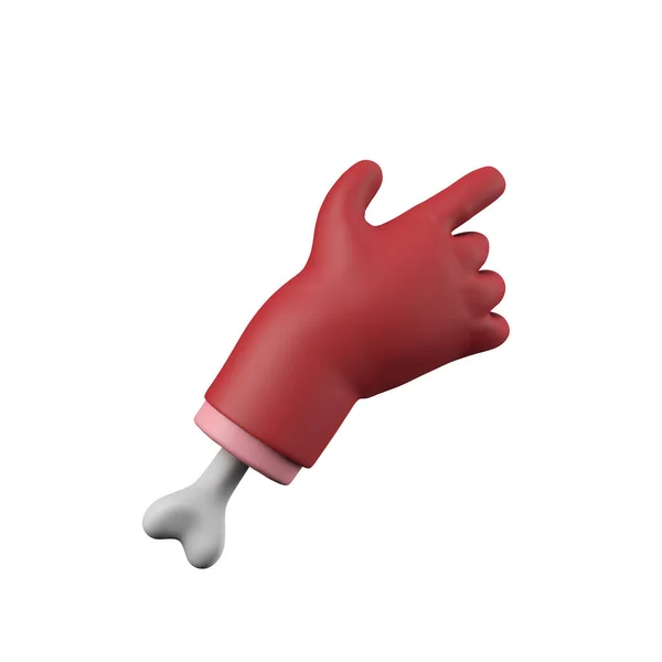 Cartoon red devil halloween pointing chopped off hand with bone. 3D Rendering — Stock Photo, Image