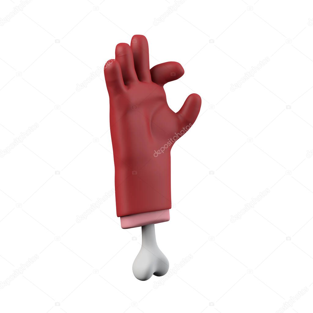 Cartoon red devil halloween chopped off hand with bone. 3D Rendering