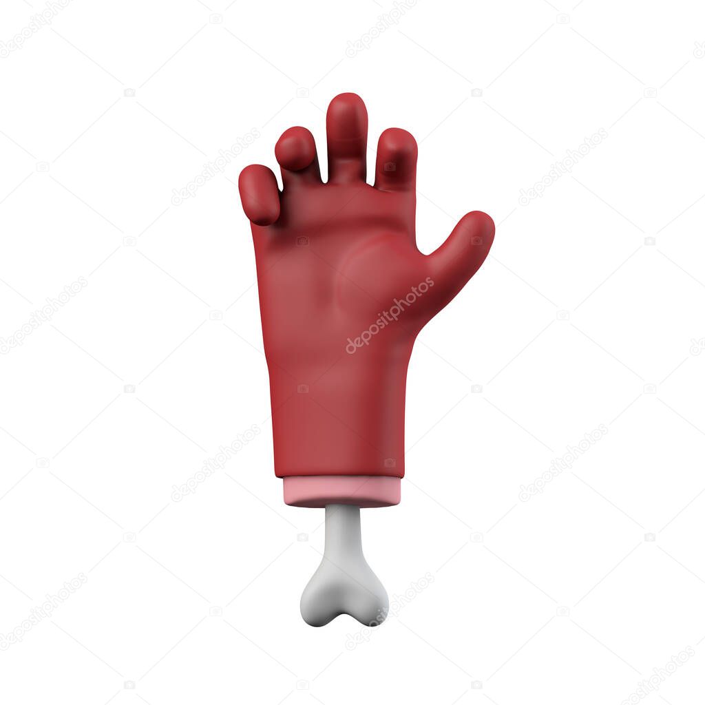 Cartoon red devil halloween chopped off hand with bone. 3D Rendering