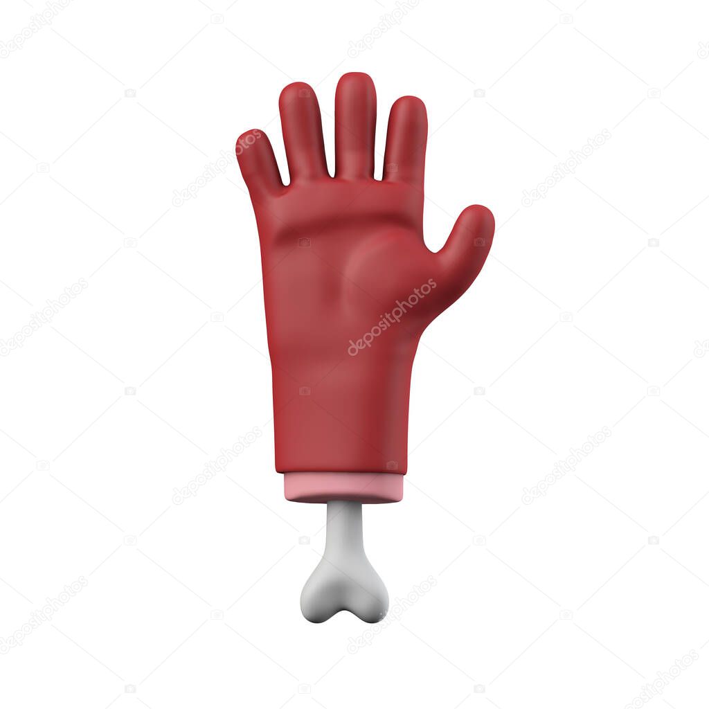 Cartoon red devil halloween chopped off hand with bone. 3D Rendering