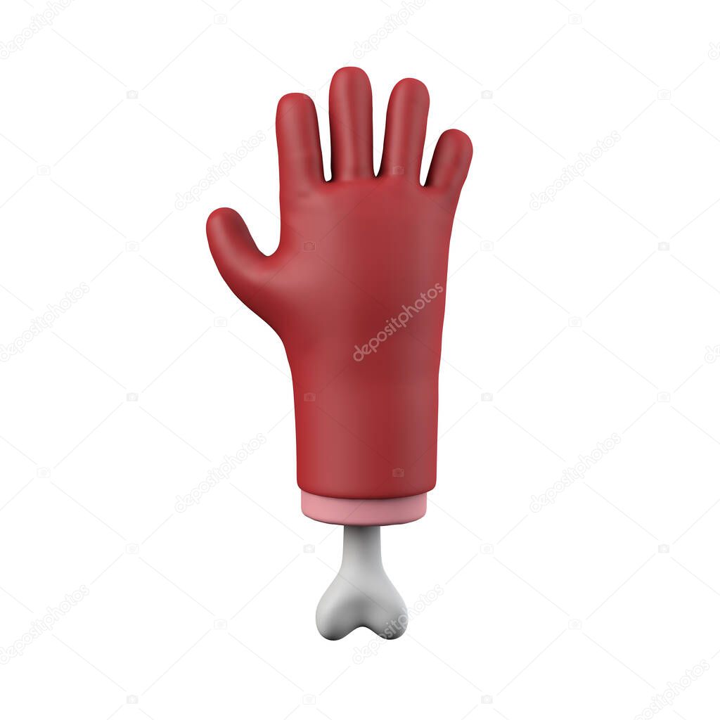 Cartoon red devil halloween chopped off hand with bone. 3D Rendering
