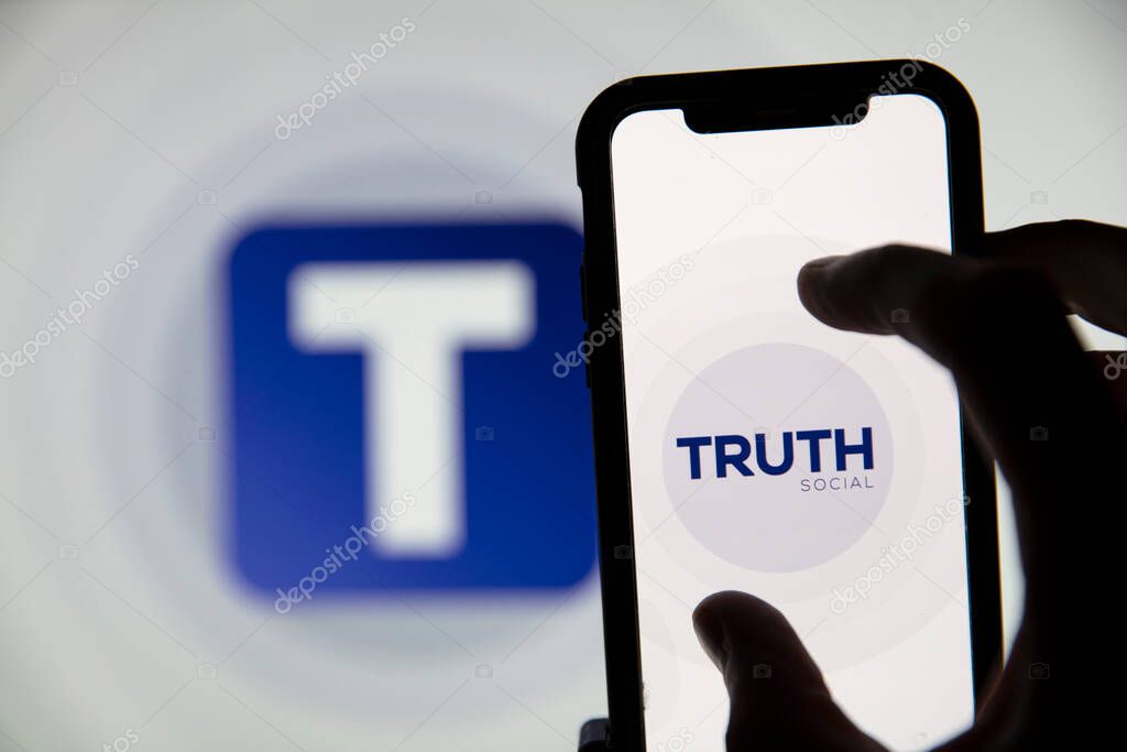 LONDON, UK - May 2021: Truth Social logo, a social network developed by Donald Trump.