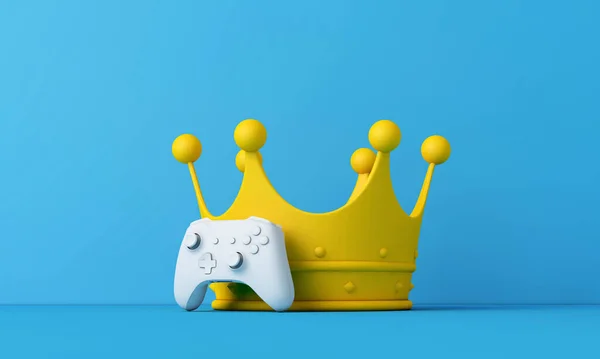 Vinnare av TV-spel. Spelkontrollant med krona. 3D-återgivning — Stockfoto