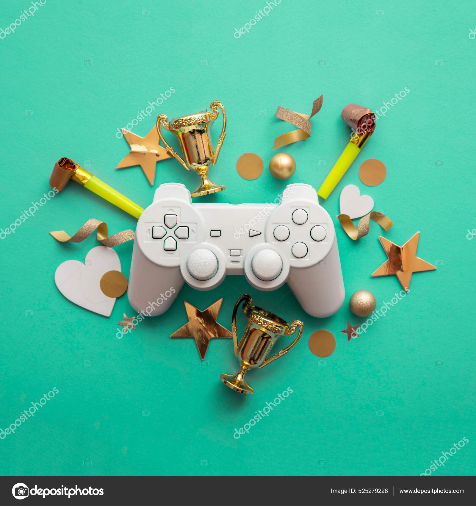 Fundo Um Controlador De Jogo Com Bolas E Outros Itens Para Jogos