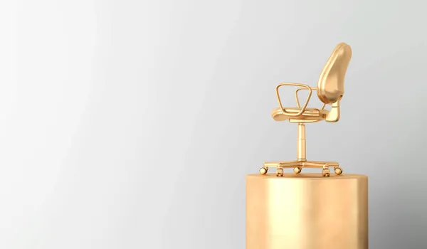 表彰台に立つ金のオフィスチェア。ビジネスの成功の概念。3Dレンダリング — ストック写真