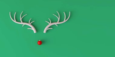 Geyik boynuzları ve takı süsleme burnu ile yapılmış soyut, minimal bir Noel geyiği yüzü. 3B Hazırlama