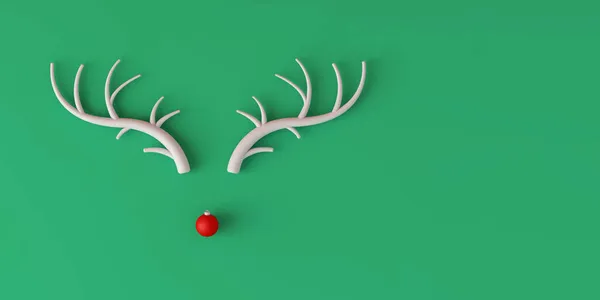 摘要用鹿角和易碎的装饰鼻子制成的最小圣诞驯鹿脸。3D渲染 — 图库照片