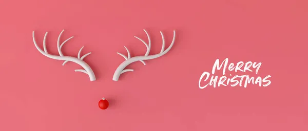 Cara de renos de Navidad mínima abstracta hecha con astas y una nariz de decoración de chucherías. Renderizado 3D —  Fotos de Stock