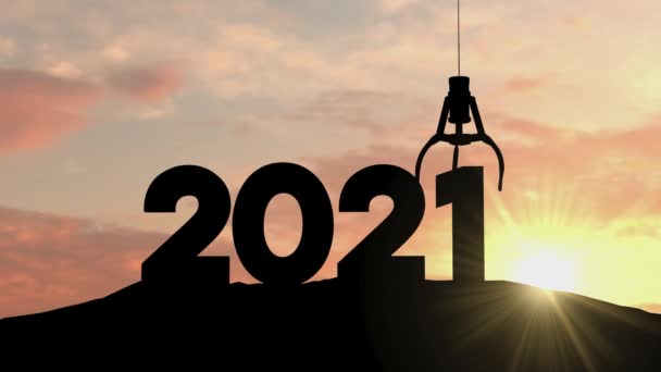 Ano Novo construção guindaste celebração mudando de 2021 para 2022. Renderização 3d — Vídeo de Stock