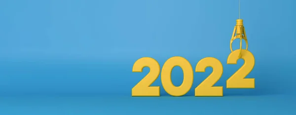 2022 año nuevo fondo. Grúa elevando el número 2 en posición. Renderizado 3D —  Fotos de Stock