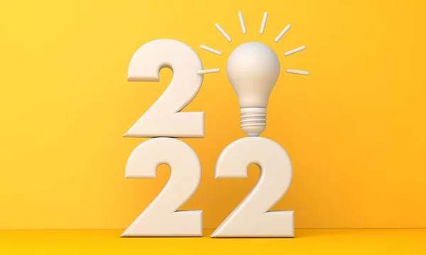 Light bulb making new year 2022 sign. New ideas concept. 3D Render — Stock Photo, Image