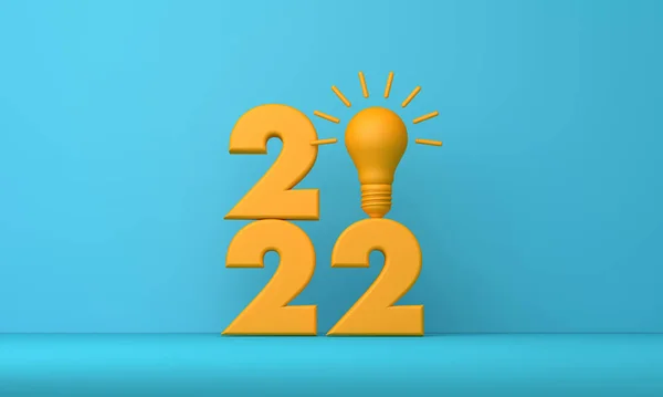 Лампочка робить знак 2022 року. Нова концепція ідей. 3D рендеринг — стокове фото