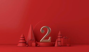 Noel 'in 12 günü. İkinci gün şenlik arka planı. 3d Hazırlama