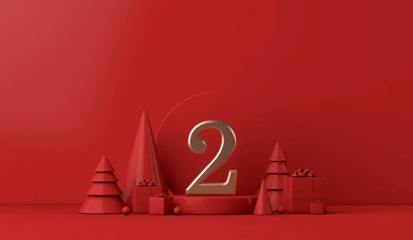 Os 12 dias de Natal. Segundo dia fundo festivo. Renderização 3D — Fotografia de Stock