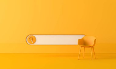 Searching for a new job opportunity. Office chair with blank search bar. Recruitment concept. 3D Render