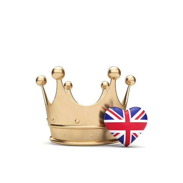 UK Union Jack hart met een gouden kroon. Koningin Jubileum concept. 3D-weergave — Stockfoto