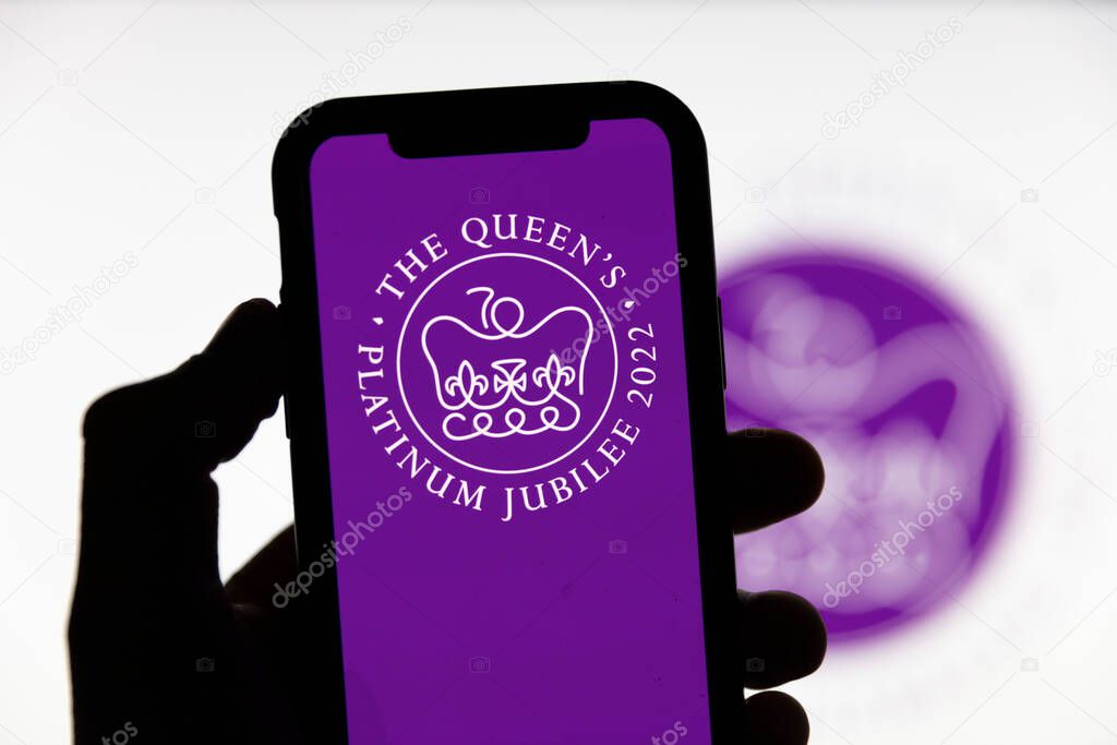 LONDON, UK - January 2022: Emblem logo for the celebration of the Queen of Englands Platinum Jubilee celebrations.