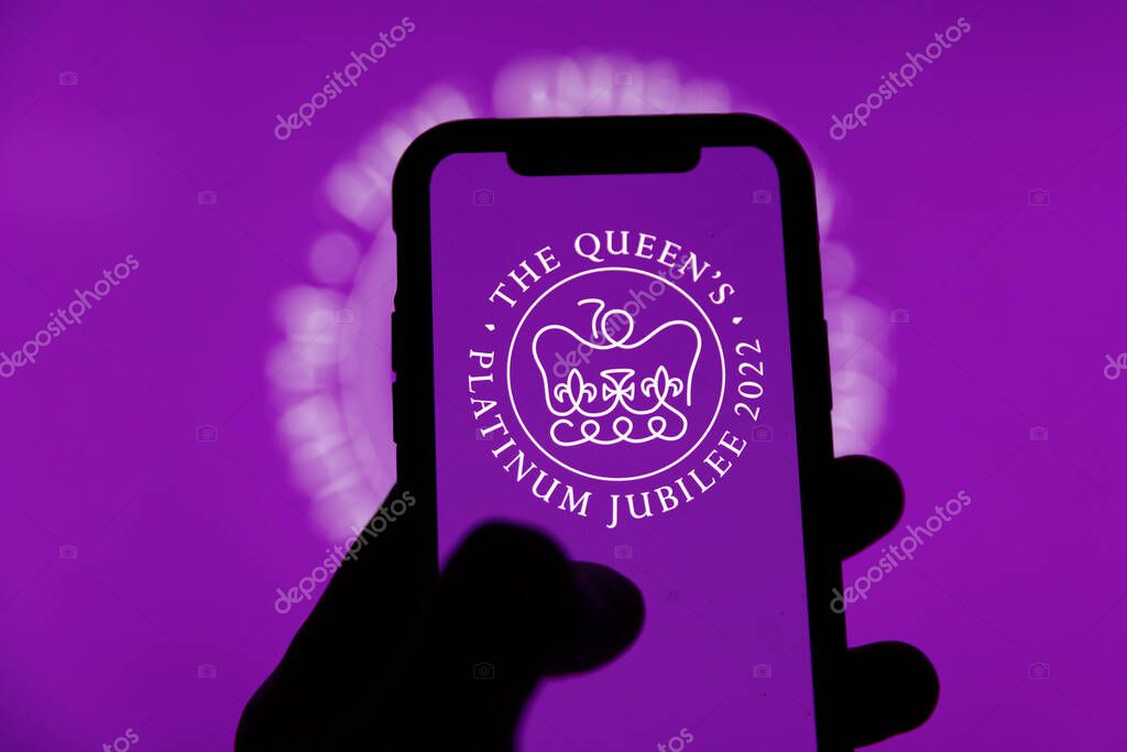 LONDON, UK - January 2022: Emblem logo for the celebration of the Queen of Englands Platinum Jubilee celebrations.