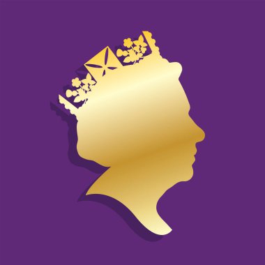 Kraliçe Elizabeth 'in taç taktığı yan profil silueti.