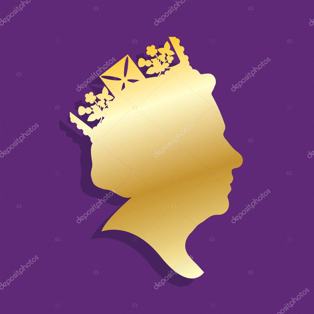 Side profile silhouette of Queen Elizabeth wearing a crown.