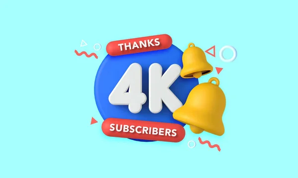 Obrigado 4 mil assinantes. Banner de influenciador de mídia social. Renderização 3D — Fotografia de Stock