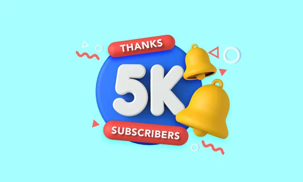 Tack så mycket, 5 000 prenumeranter. Influencer banner för sociala medier. 3D-återgivning — Stockfoto