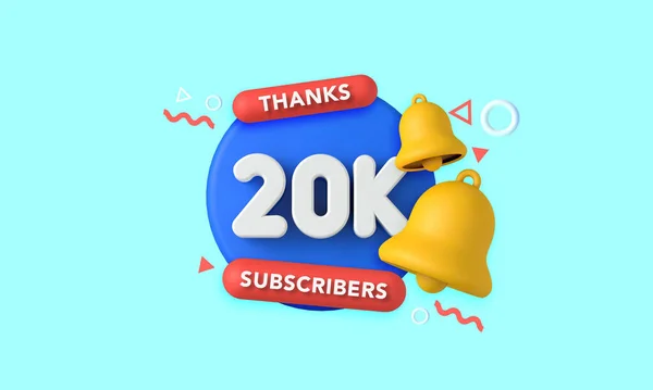 Vielen Dank 20.000 Abonnenten. Social-Media-Influencer-Banner. 3D-Rendering — Stockfoto