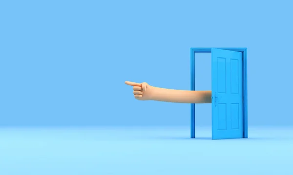 Χέρι που προέρχεται από μια ανοιχτή πόρτα με τα δάχτυλα σταυρωμένα. Νέες επιχειρηματικές ελπίδες και επιθυμίες. 3D απόδοση — Φωτογραφία Αρχείου