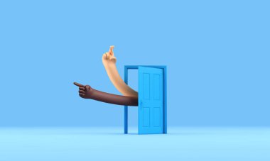 El açık bir kapıdan, şans dileyerek geliyor. Yeni iş umutları ve dilekleri. 3B Hazırlama