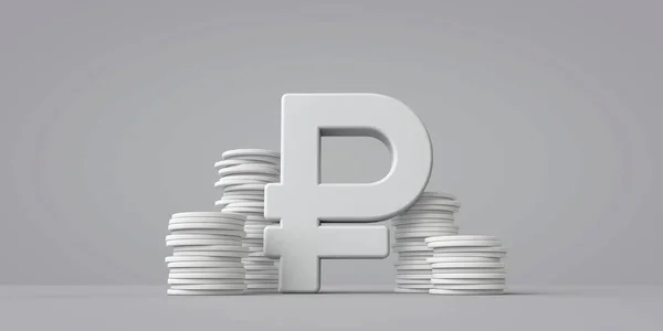 Символ российской валюты с пачкой монет. 3D рендеринг — стоковое фото