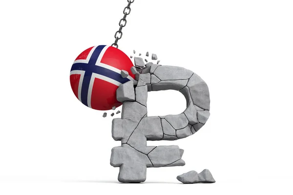 Norway flag ball smashing a Russian Ruble currency symbol. Economic sanctions concept. 3D Render — Stock Photo, Image