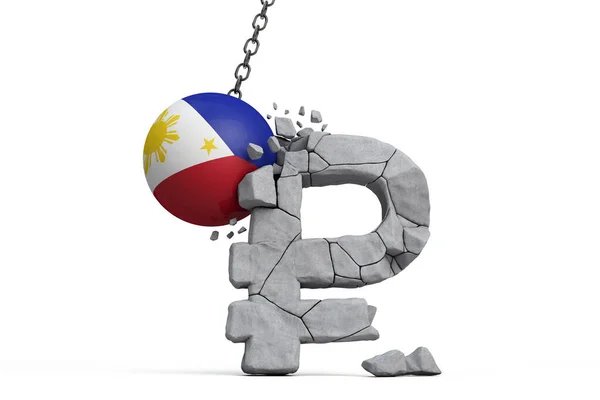 Philippines flag ball smashing a Russian Ruble currency symbol. Economic sanctions concept. 3D Render — Stock Photo, Image