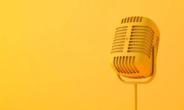 Mikrofon im Vintage-Stil vor einem schlichten, leuchtend gelben Hintergrund. 3D-Rendering — Stockfoto