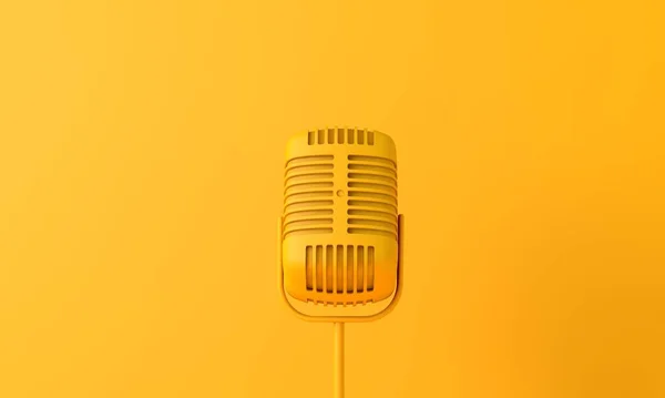 Vintage μικρόφωνο στυλ σε ένα απλό φωτεινό κίτρινο φόντο. 3D απόδοση — Φωτογραφία Αρχείου