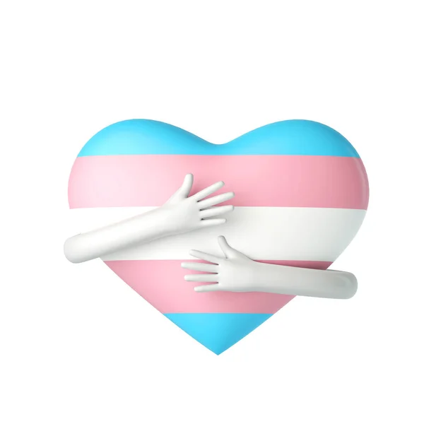 A transznemű zászlót karokkal ölelgetik. 3D Renderelés — Stock Fotó