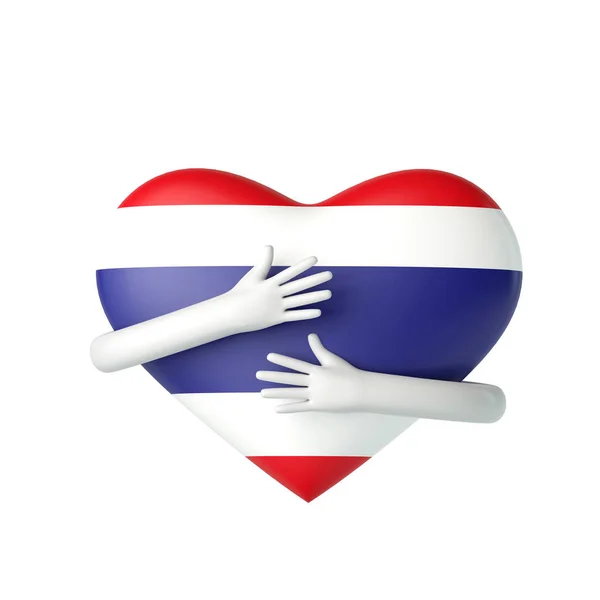 Thaïlande drapeau coeur étant étreint par les bras. Rendu 3D — Photo