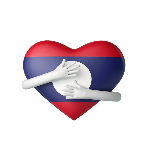Laos drapeau coeur étant étreint par les bras. Rendu 3D — Photo