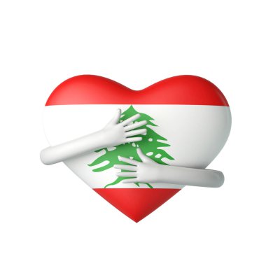 Lübnan bayrağı kollarıyla sarılıyor. 3B Hazırlama