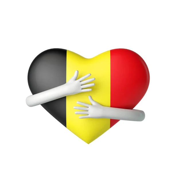 比利时国旗的心脏被拥抱在怀里。3D渲染 — 图库照片